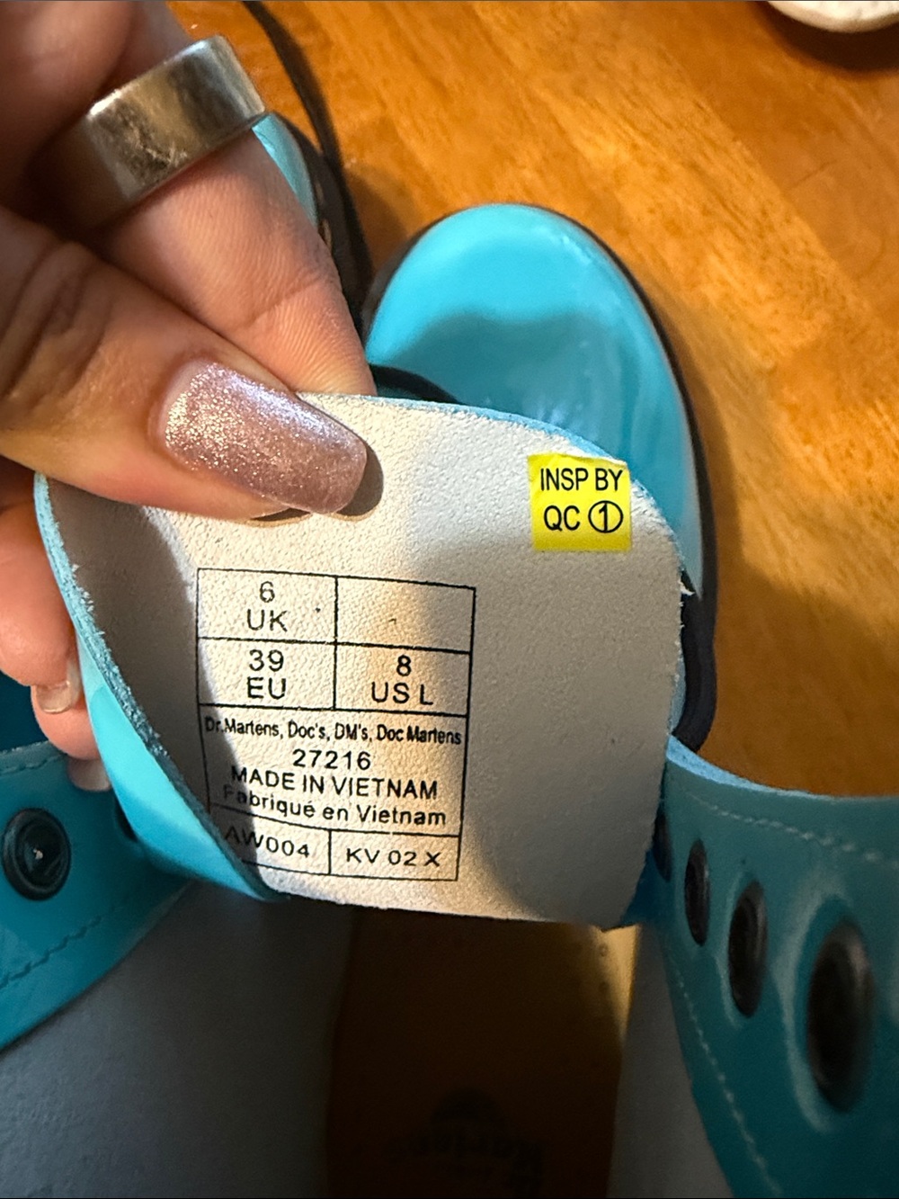 Dr. Martens Women's Lace-Up Boots in Bright Teal Patent - Picture 3 of 4